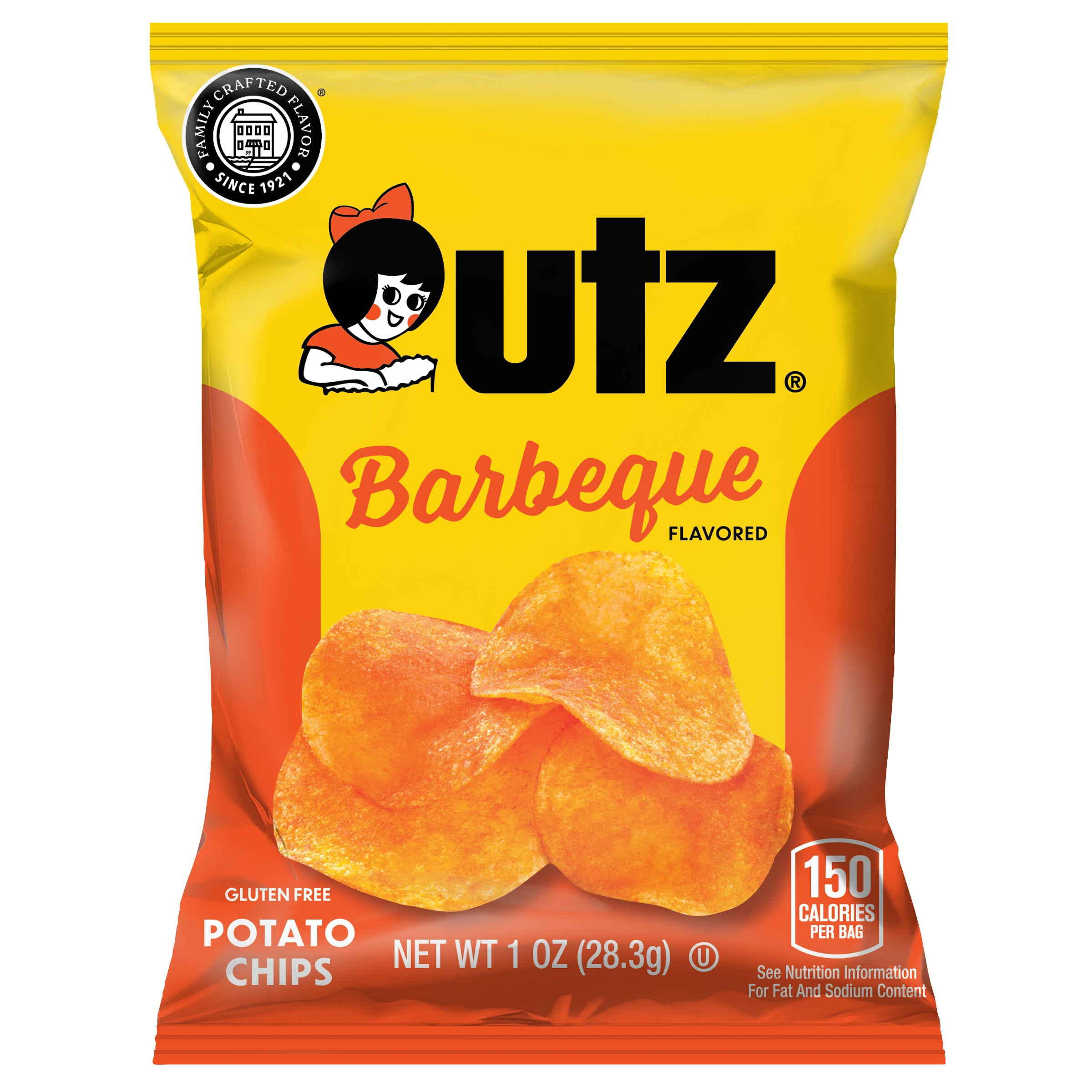 Utz Barbeque flavored potato chips packaging on a white background