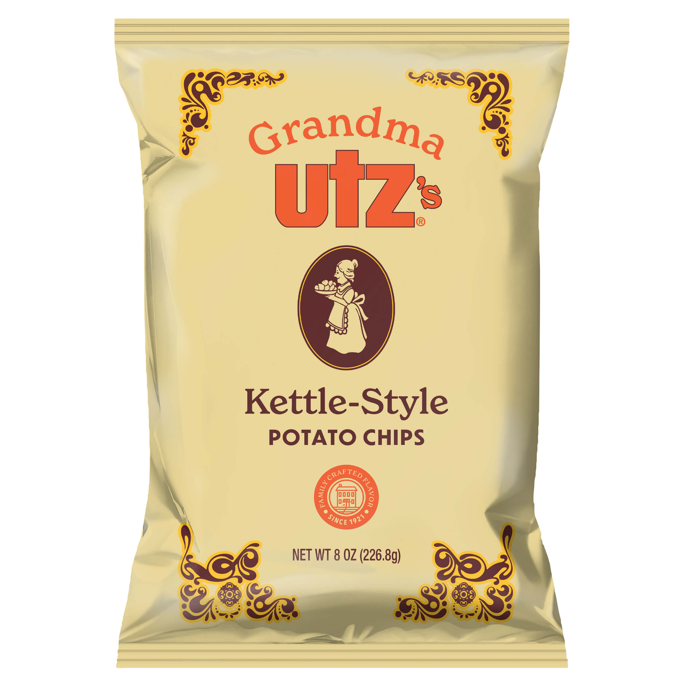 Grandma Utz's Kettle-Style Potato Chips packaging on a white background
