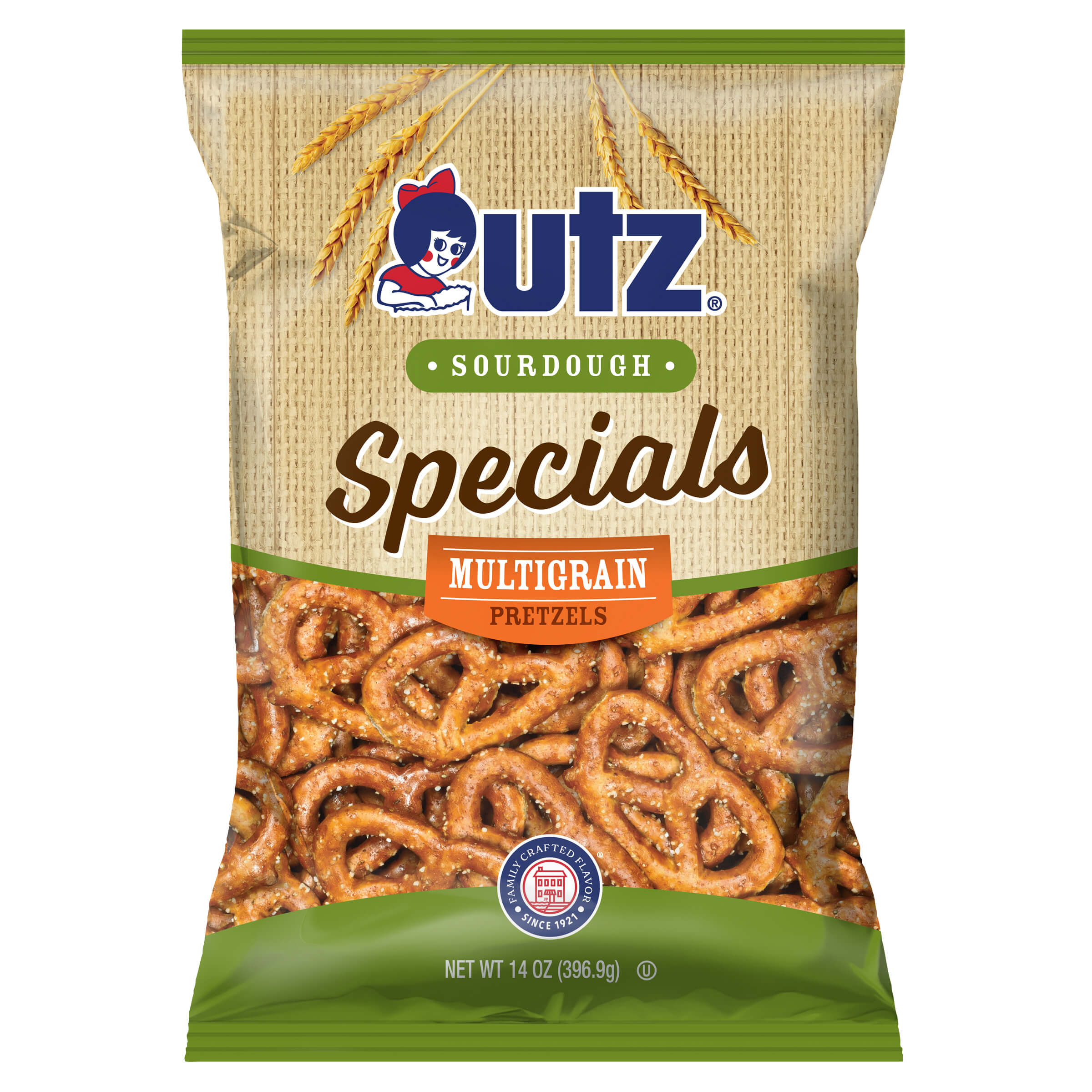 UTZ Sourdough Specials Multigrain Pretzels packaging on a white background