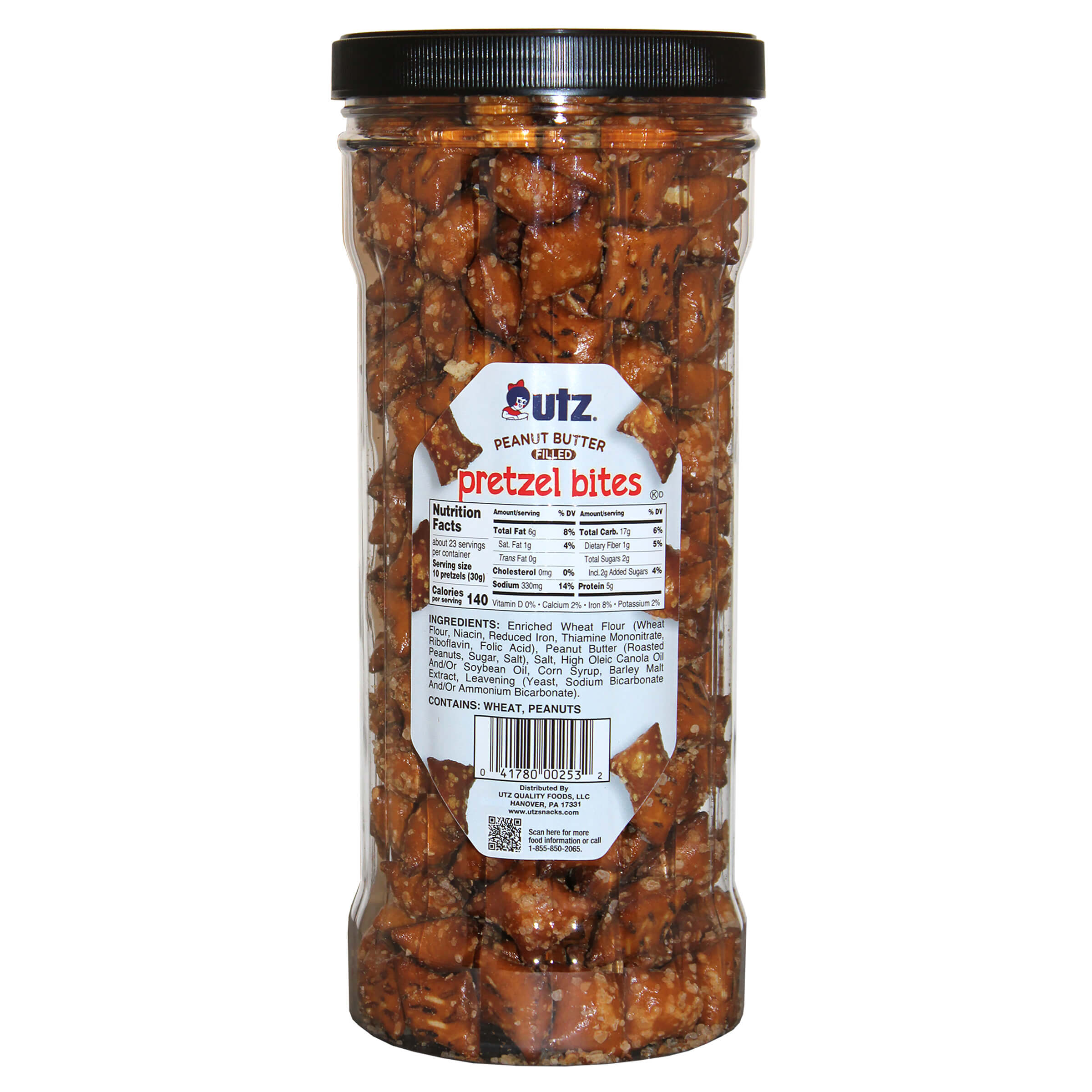Jar of Lutz Peanut Butter Covered Pretzel Bites on a white background