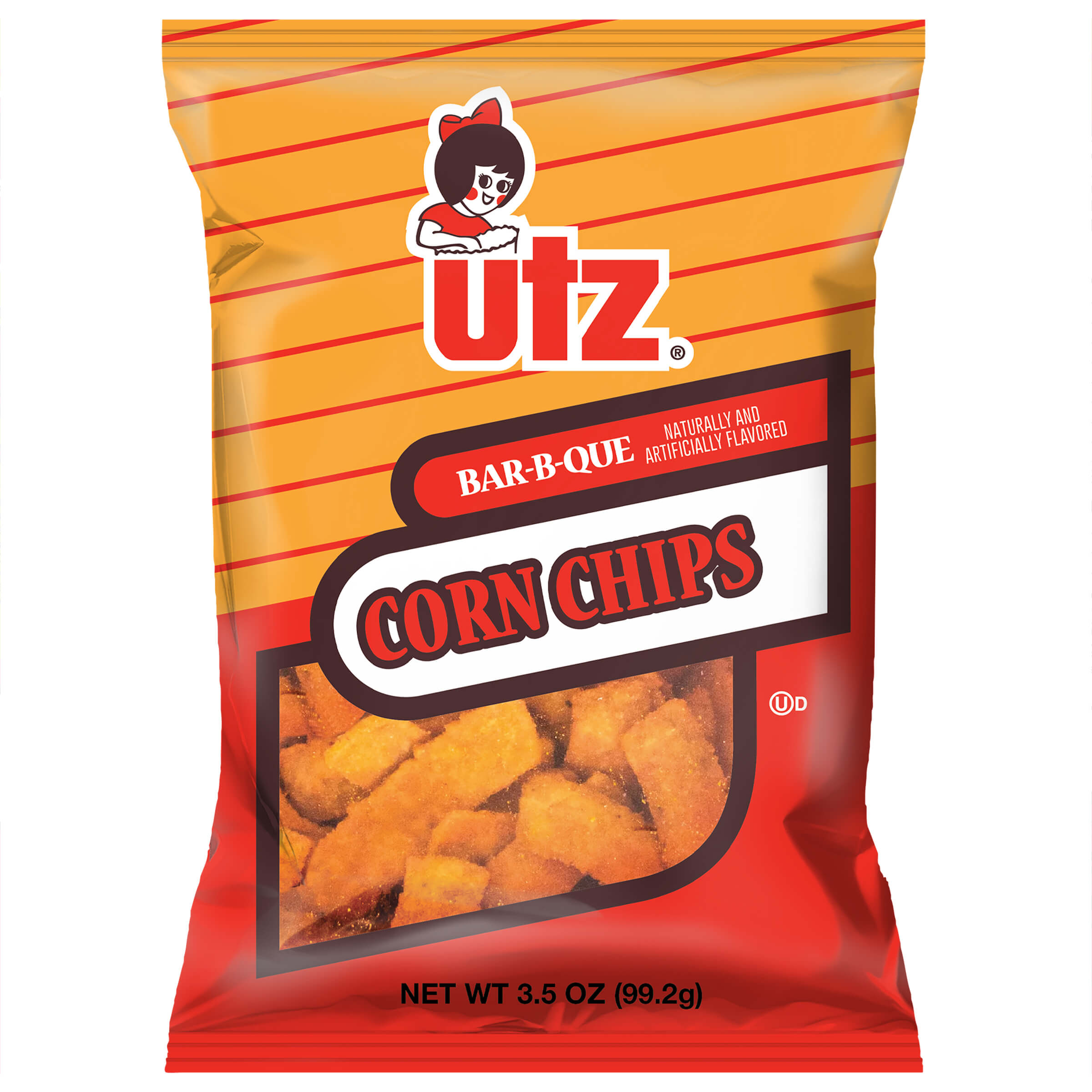 UTZ Bar-B-Que Corn Chips packaging on a white background
