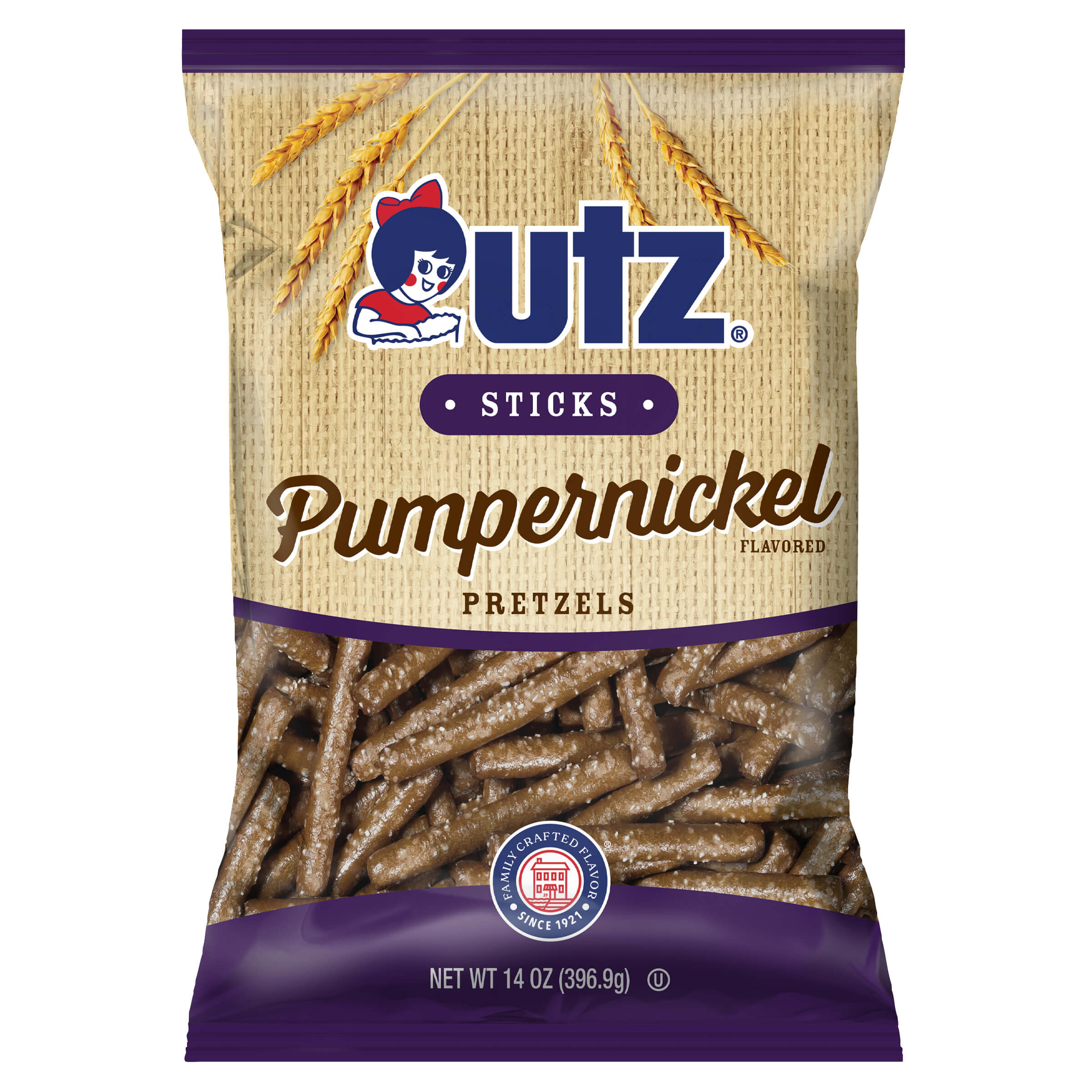 Utz Pumpernickel Pretzels packaging on a white background