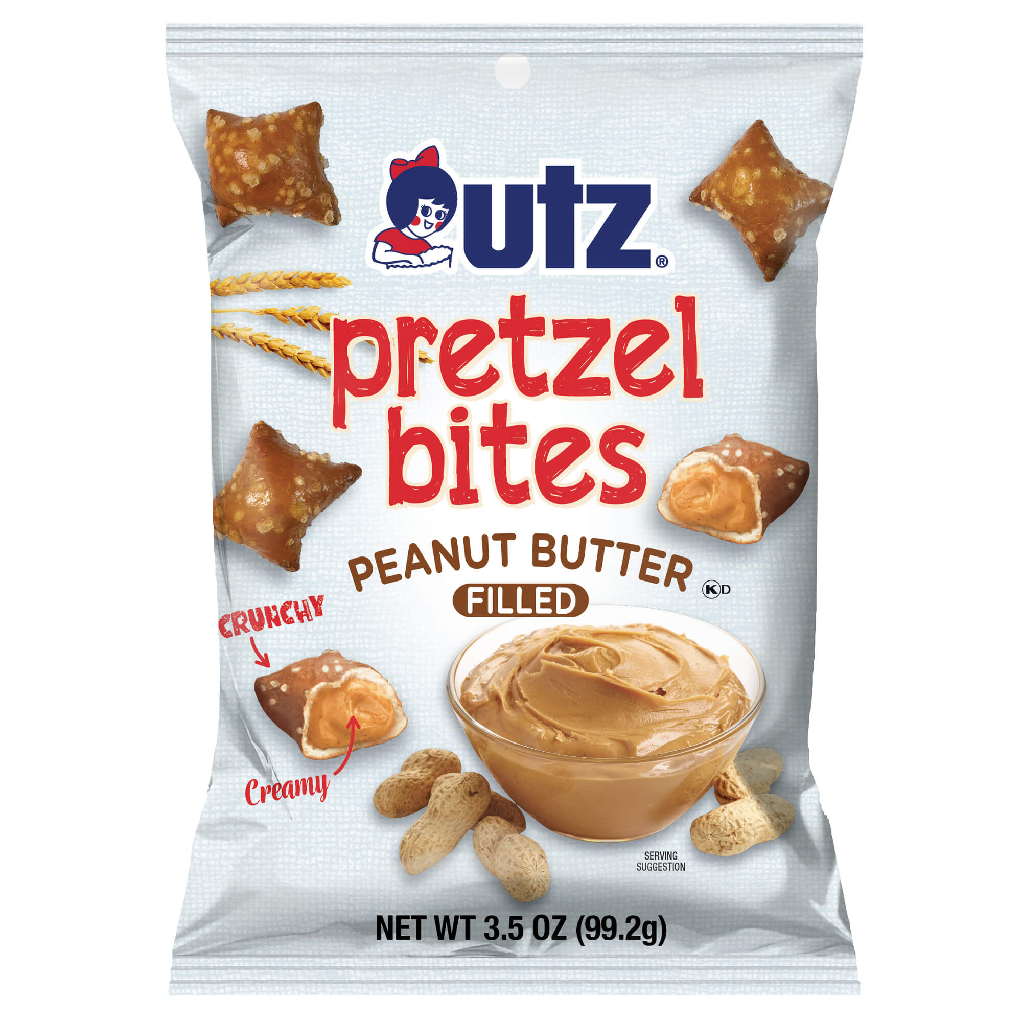 Outz Pretzel Bites Peanut Butter Filled snack package on a white background