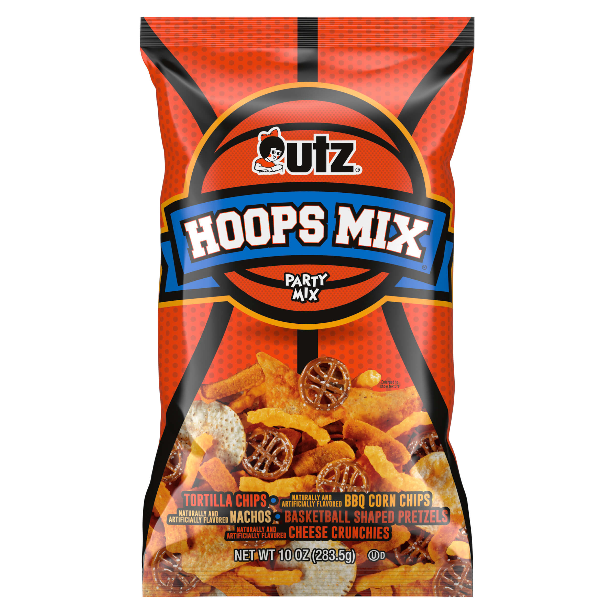 Packaged snack mix with 'Quiznos Hoops Mix' branding on a white background