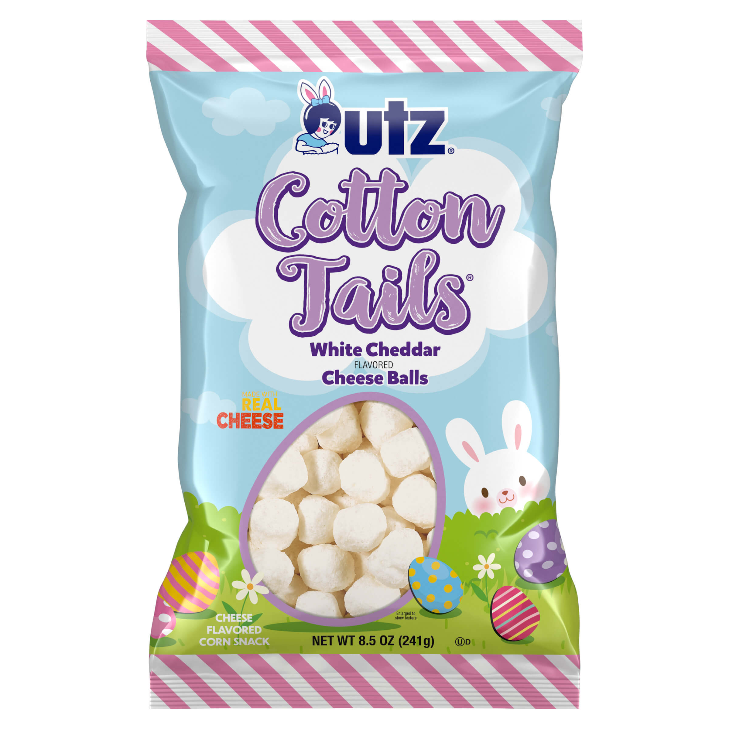 Outz Cotton Tails White Cheddar Cheese Balls packaging on a white background