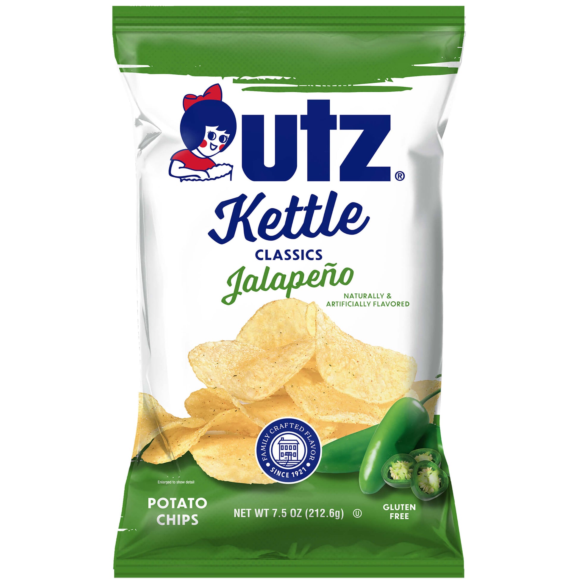 Outz Kettle Classics Jalapeno potato chips packaging on a white background