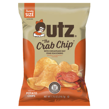 UTZ The Crab Chip potato chips packaging with branding and product details.