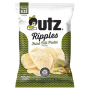 UTZ Ripples Fried Dill Pickle flavored potato chips packaging on a white background