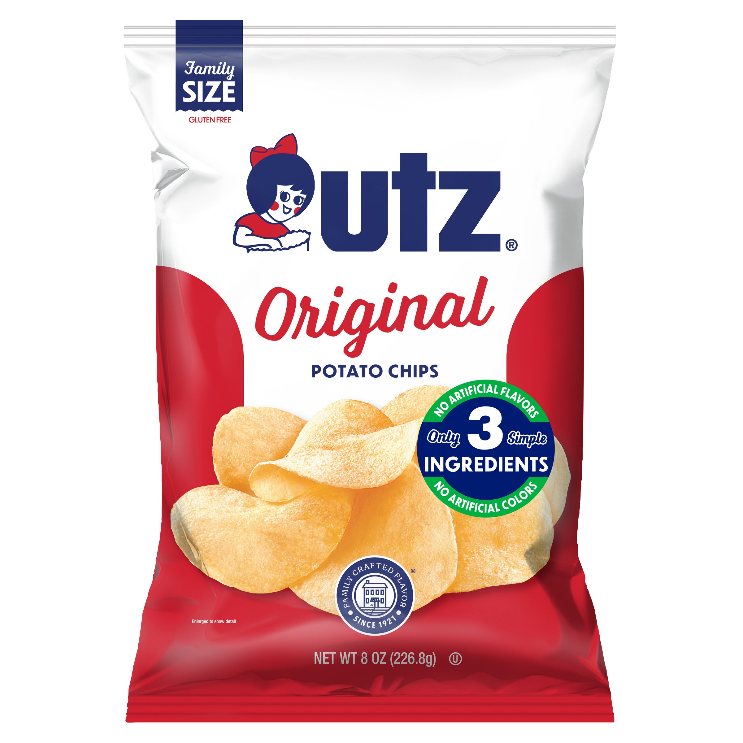 UTZ Original Potato Chips family size bag on a white background