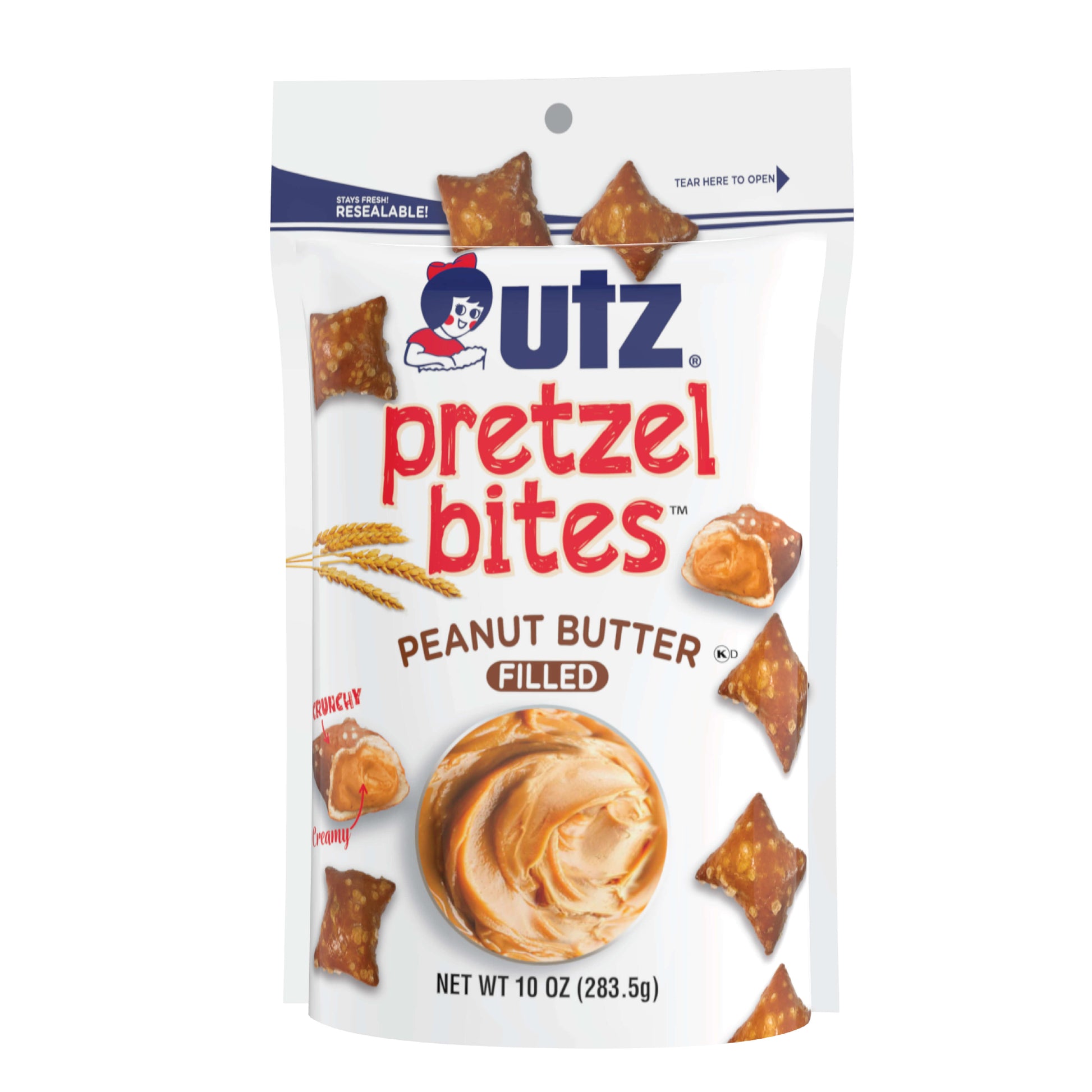 Package of Utz Pretzel Bites Peanut Butter Filled on a white background