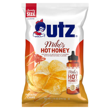 Outz Mike's Hot Honey potato chips family size packaging on a white background