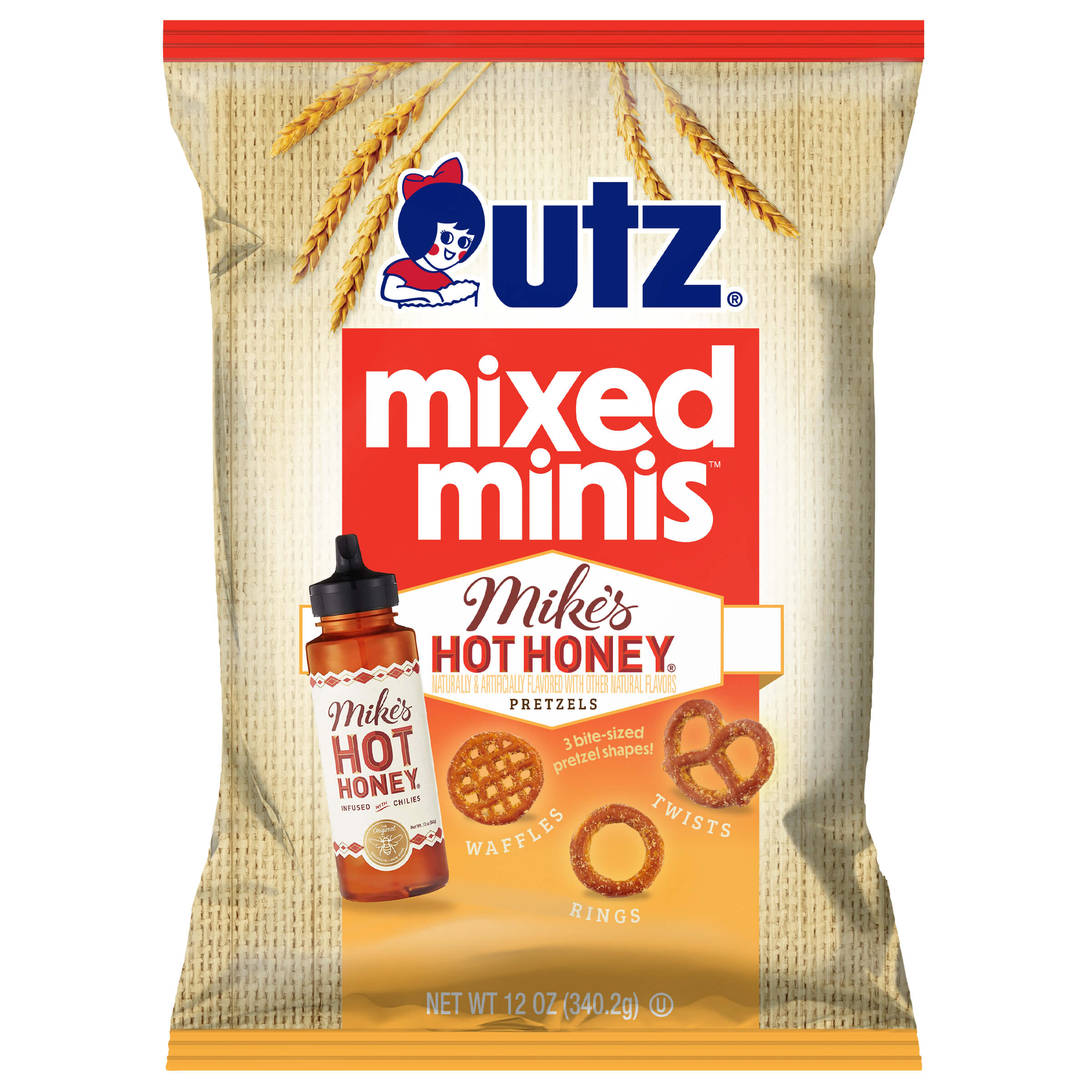 UTZ Mixed Minis Mike's Hot Honey pretzel package on a white background