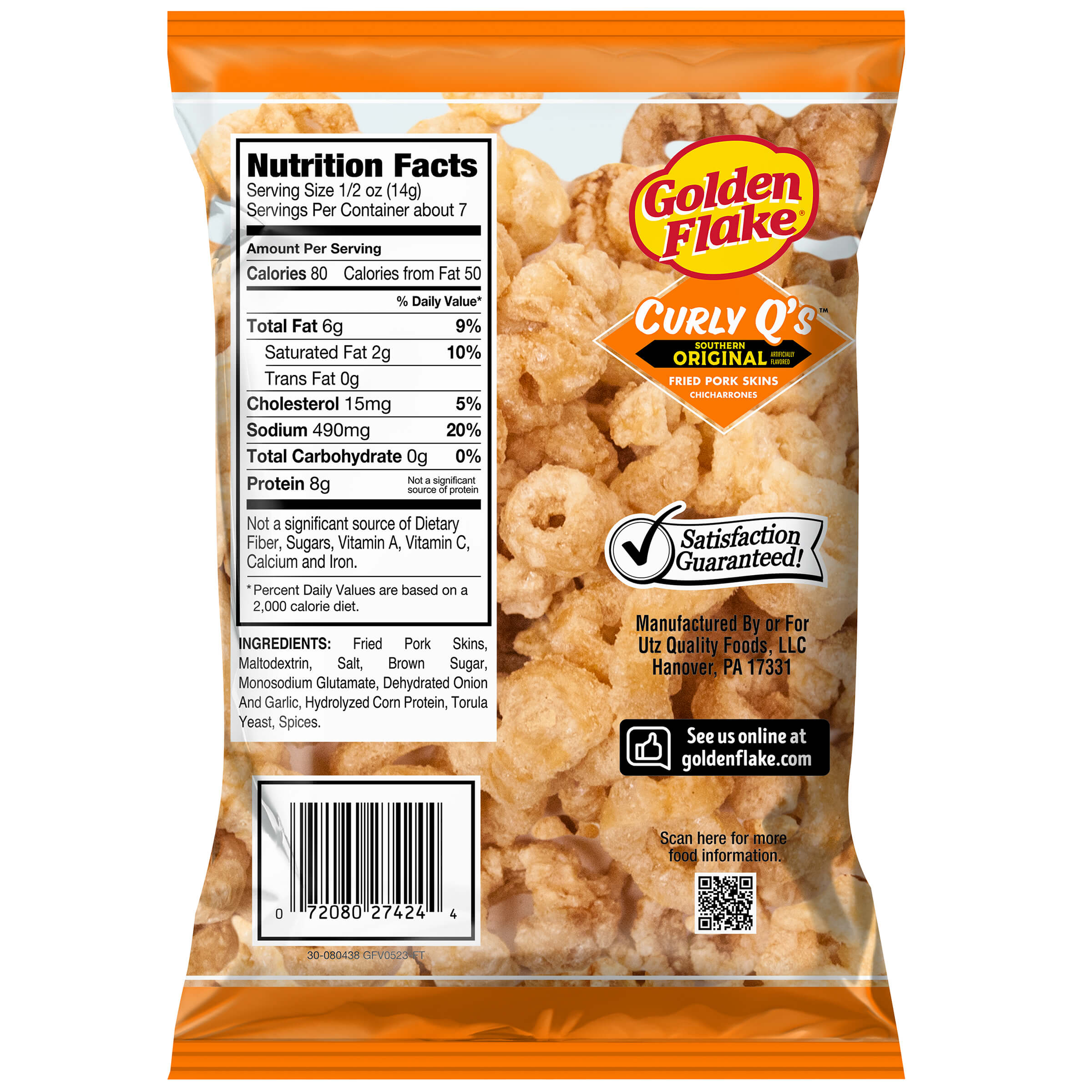 Packaged snack with Golden Flake branding and nutritional information.
