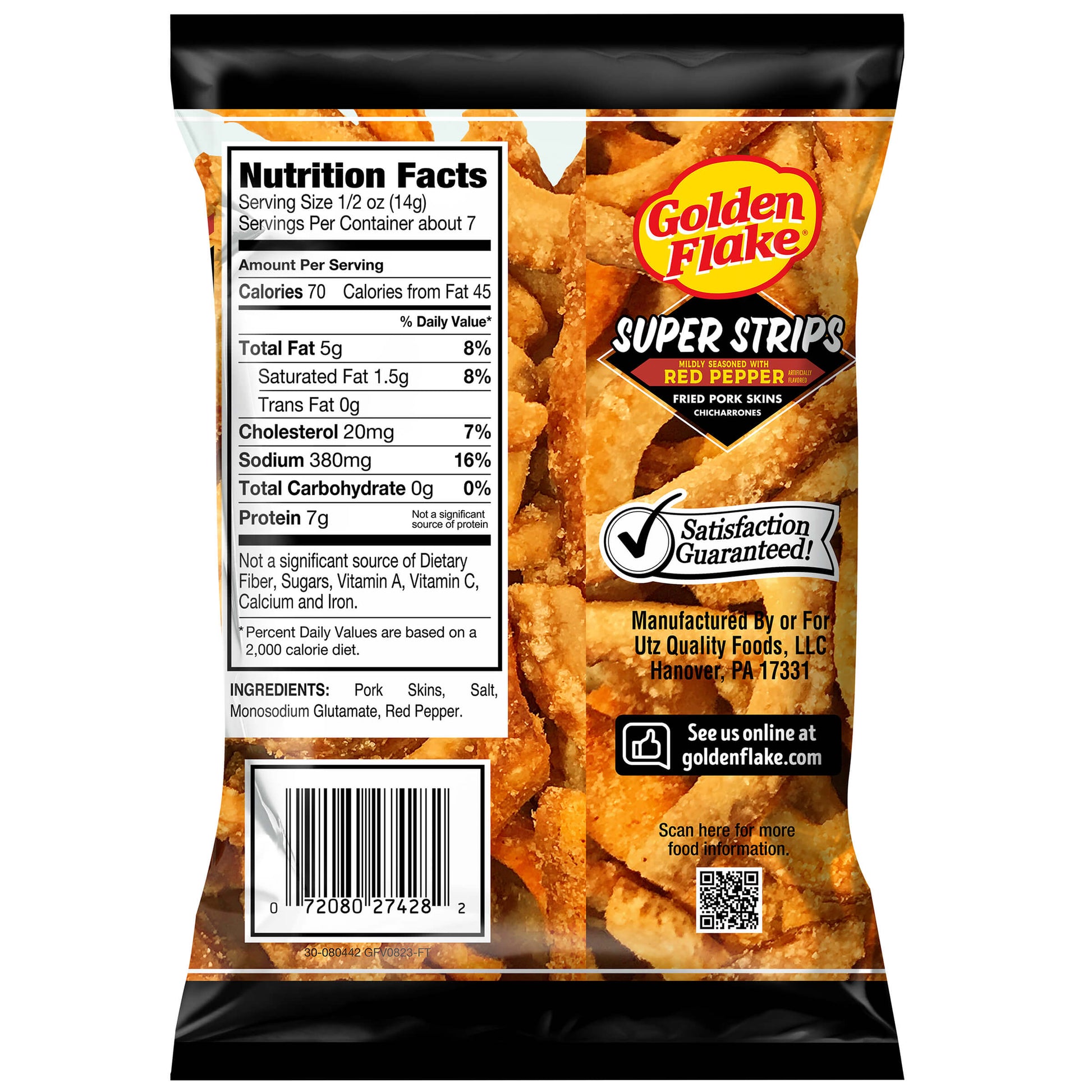 Packaging of Golden Flake Super Strips with nutrition facts and branding details.