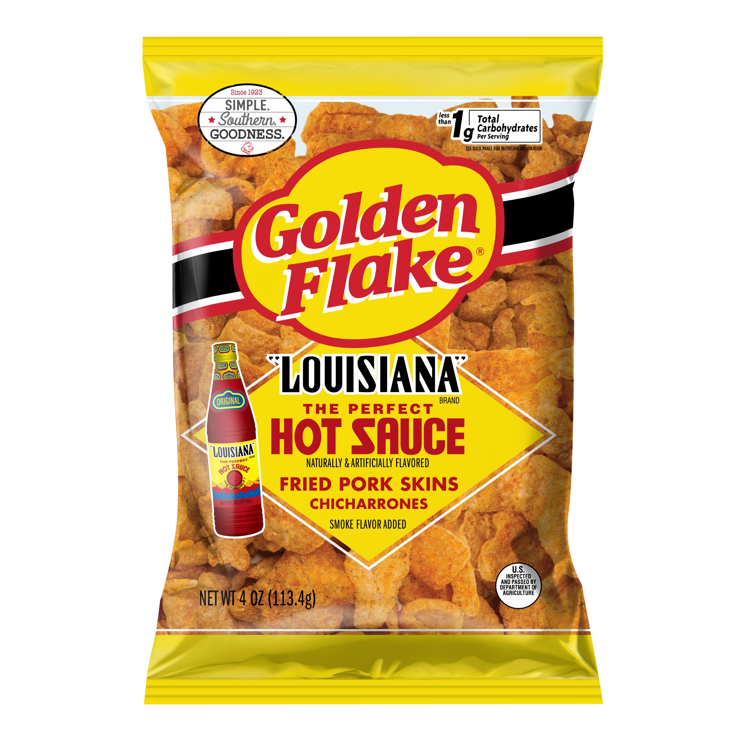 Golden Flake Pork Skins Louisiana Hot Sauce