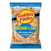 Packaging of Golden Flake Vinegar & Salt Fried Pork Skins on a white background
