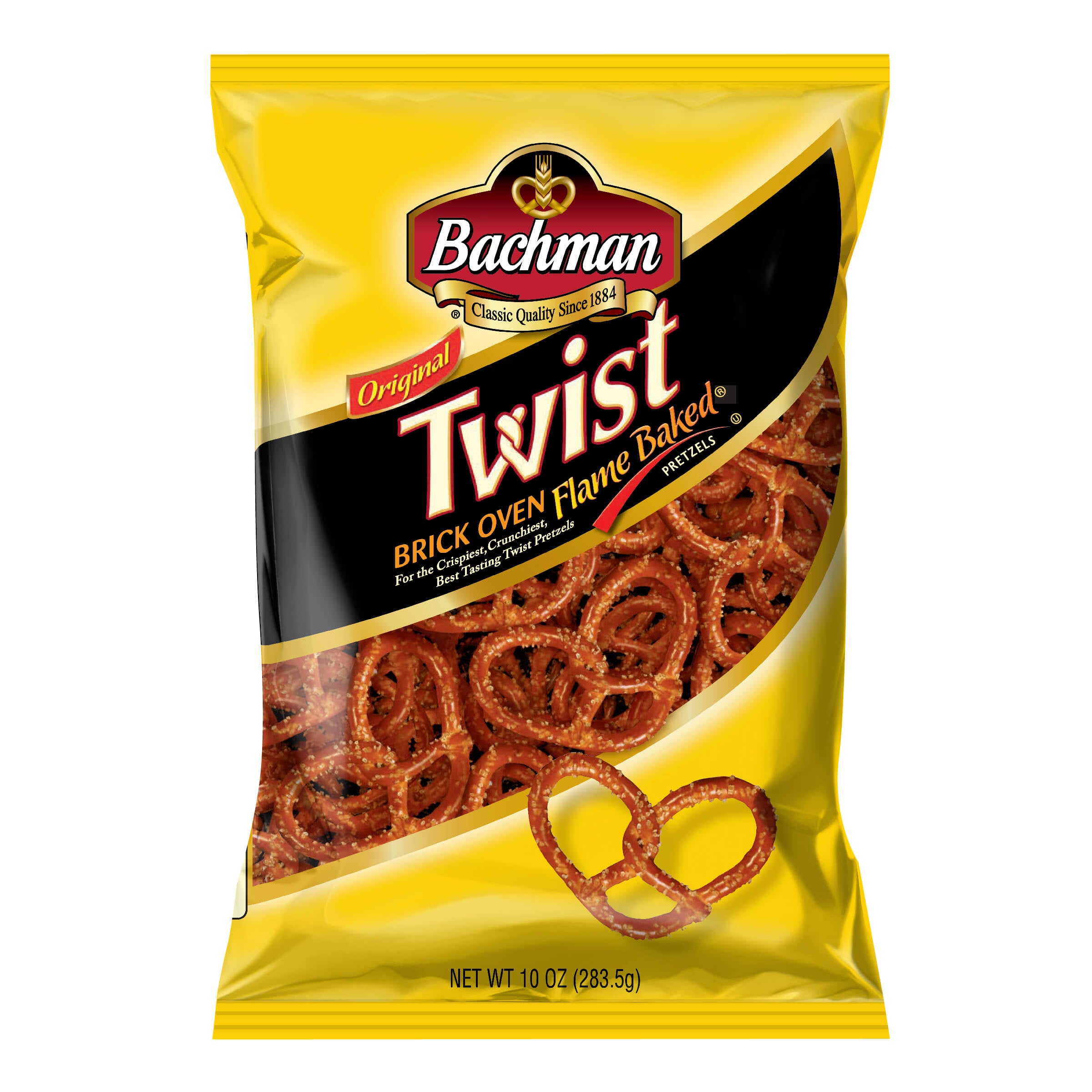 Bag of Bachman Twist pretzels with yellow packaging