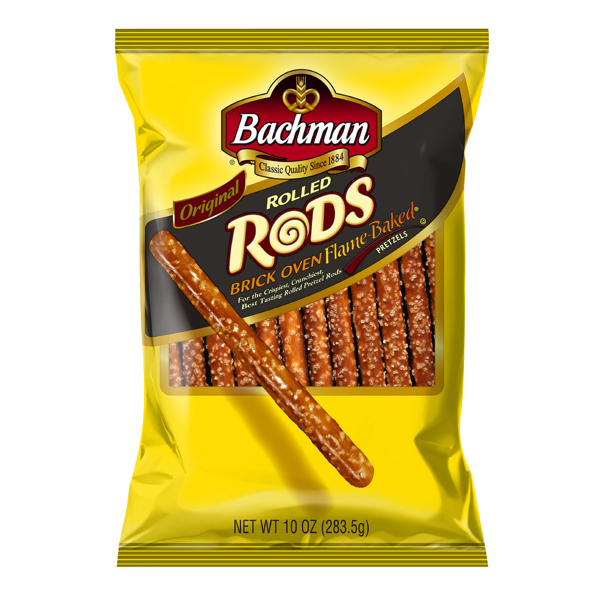 Packaged Bachman Pretzel Rods on a white background