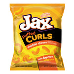 Bag of Jax puffed curls cheddar cheese flavor on a white background