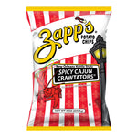 Zapp's Spicy Cajun Crawtators potato chips packaging with red and white striped design.