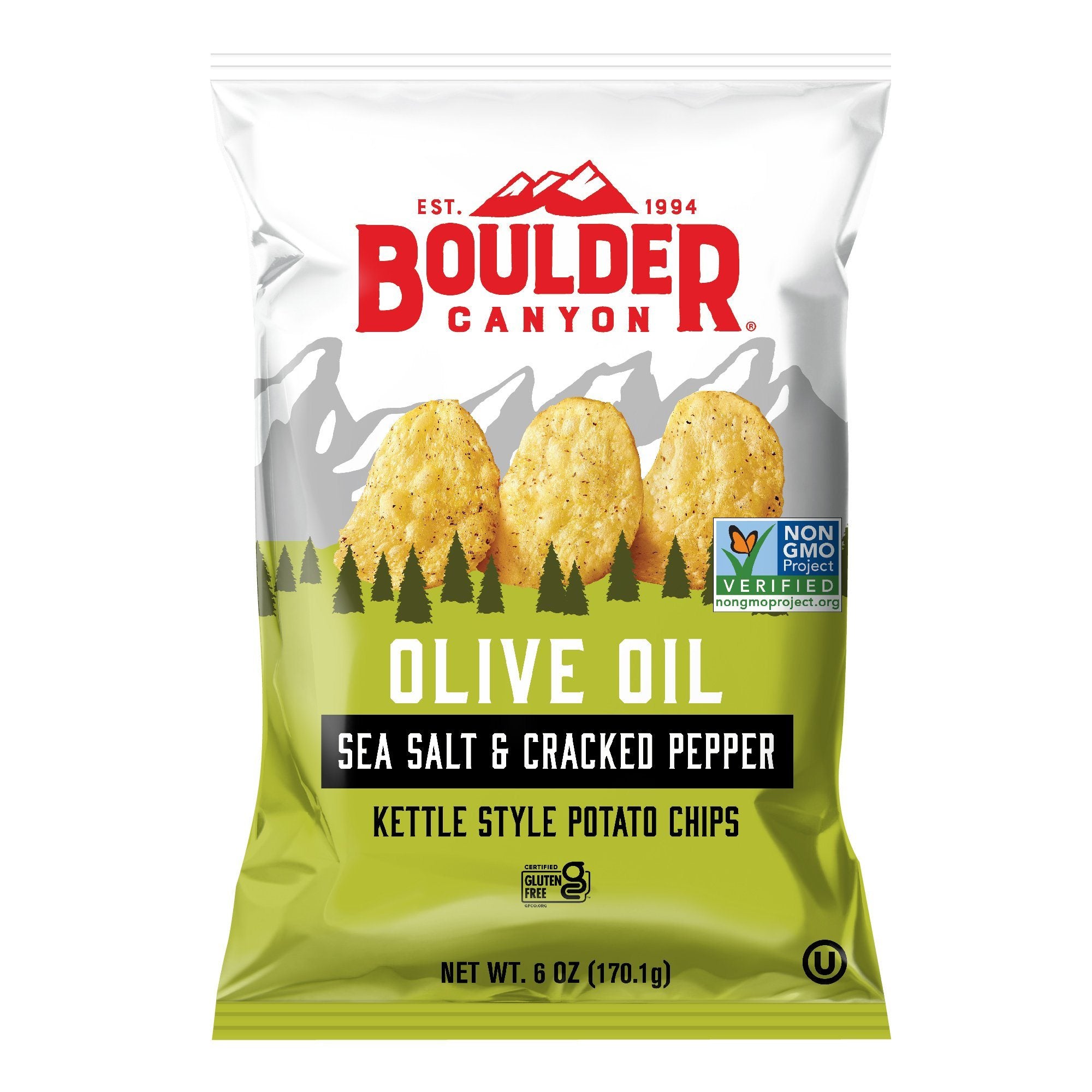 Boulder Canyon Olive Oil Kettle Potato Chips, Sea Salt & Cracked Pepper Kettle Chips Boulder Canyon 