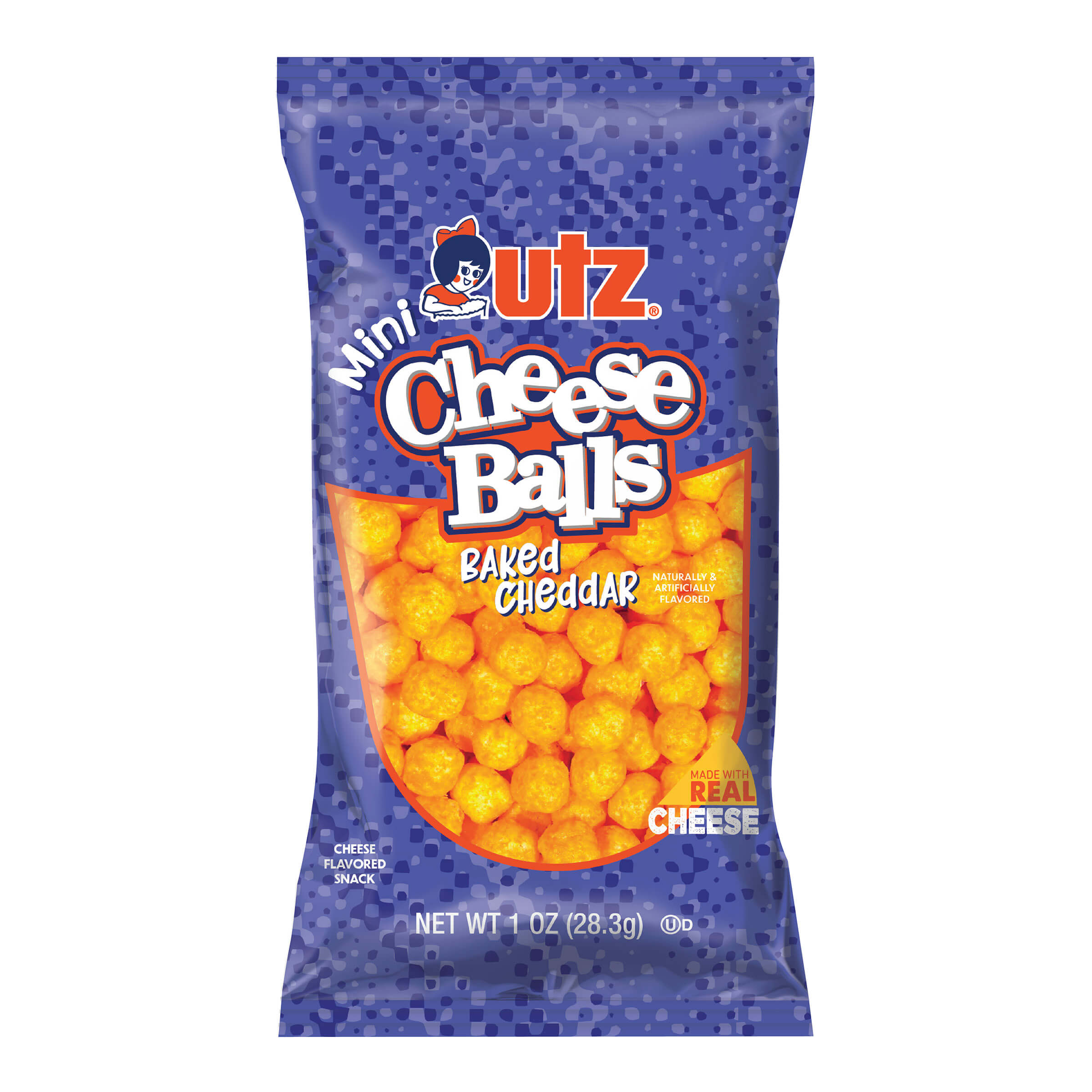 Packaging of Utz Mini Cheese Balls on a white background