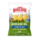 Boulder Canyon avocado oil kettle style potato chips packaging on a white background