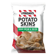 Packaged potato skins with 'TGI Fridays' branding on a white background