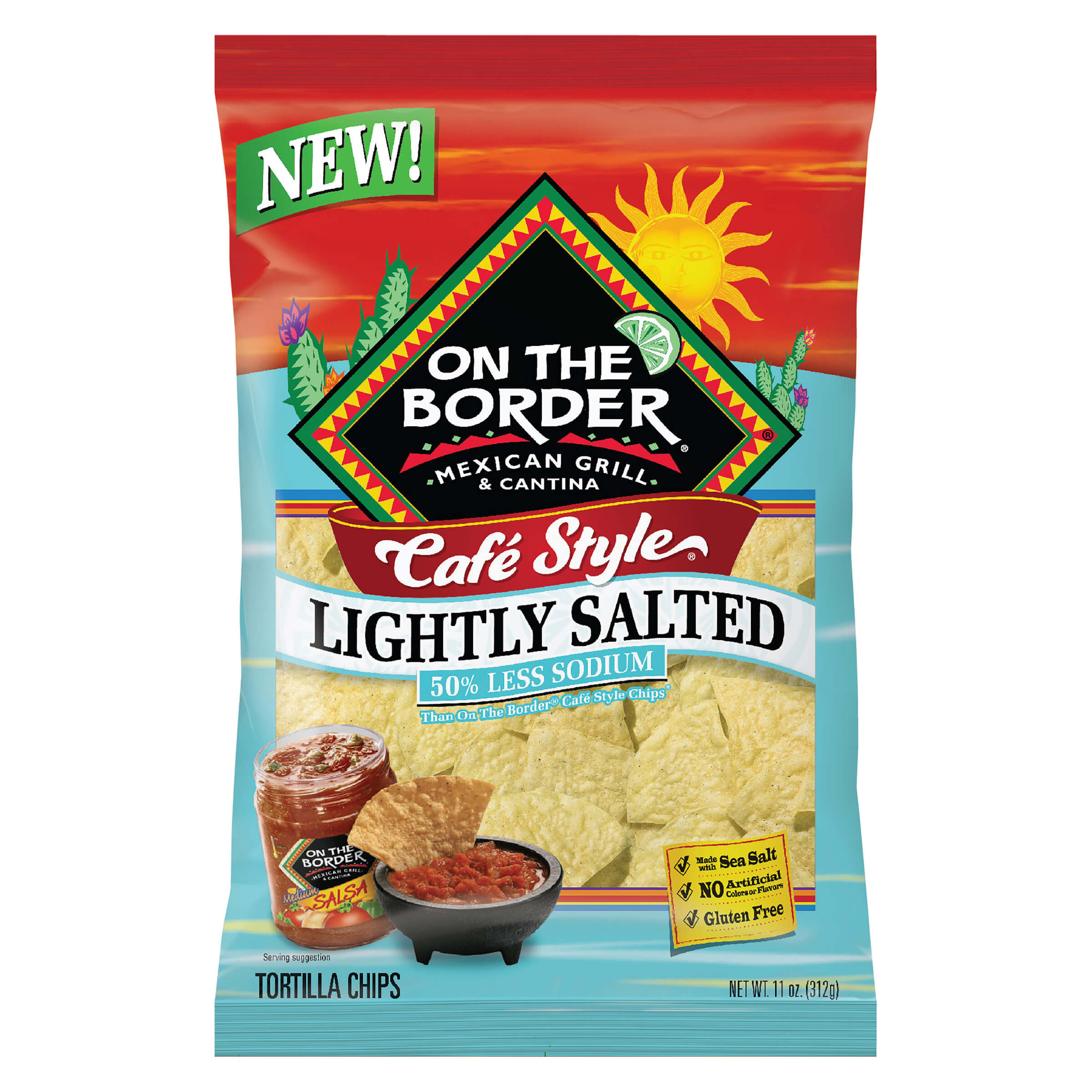On The Border tortilla chips packaging with a scenic design on a white background