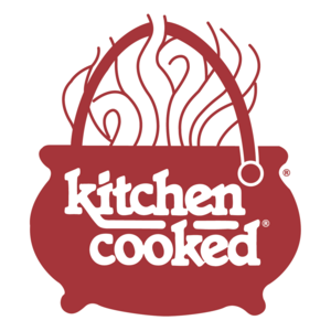 Red logo with 'kitchen cooked' text inside a pot design on a white background
