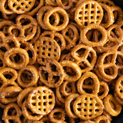Close-up of a pile of pretzel snacks